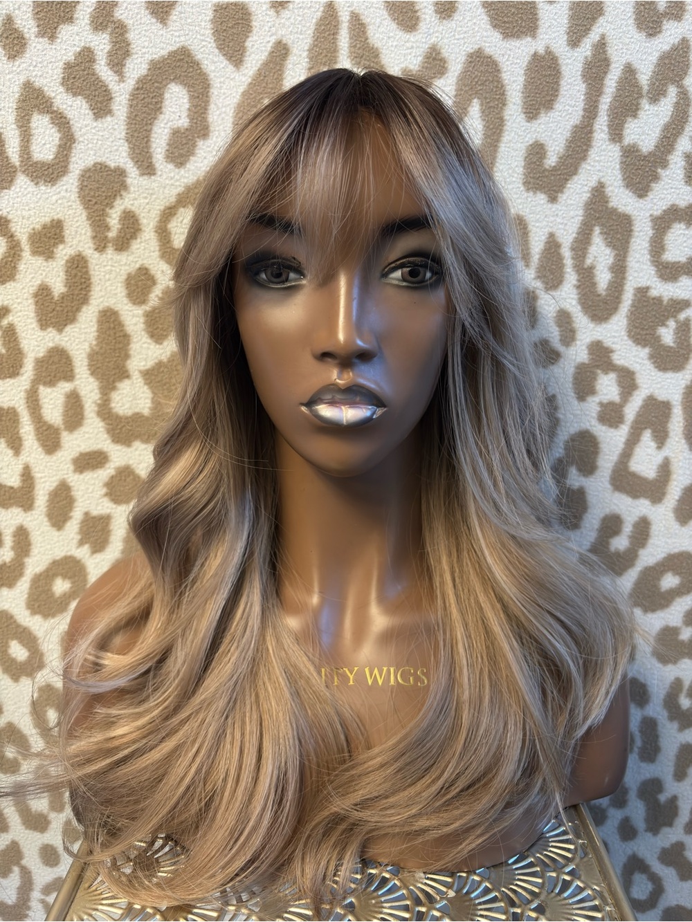 Long Layered Blonde-Brown Wig with Bangs